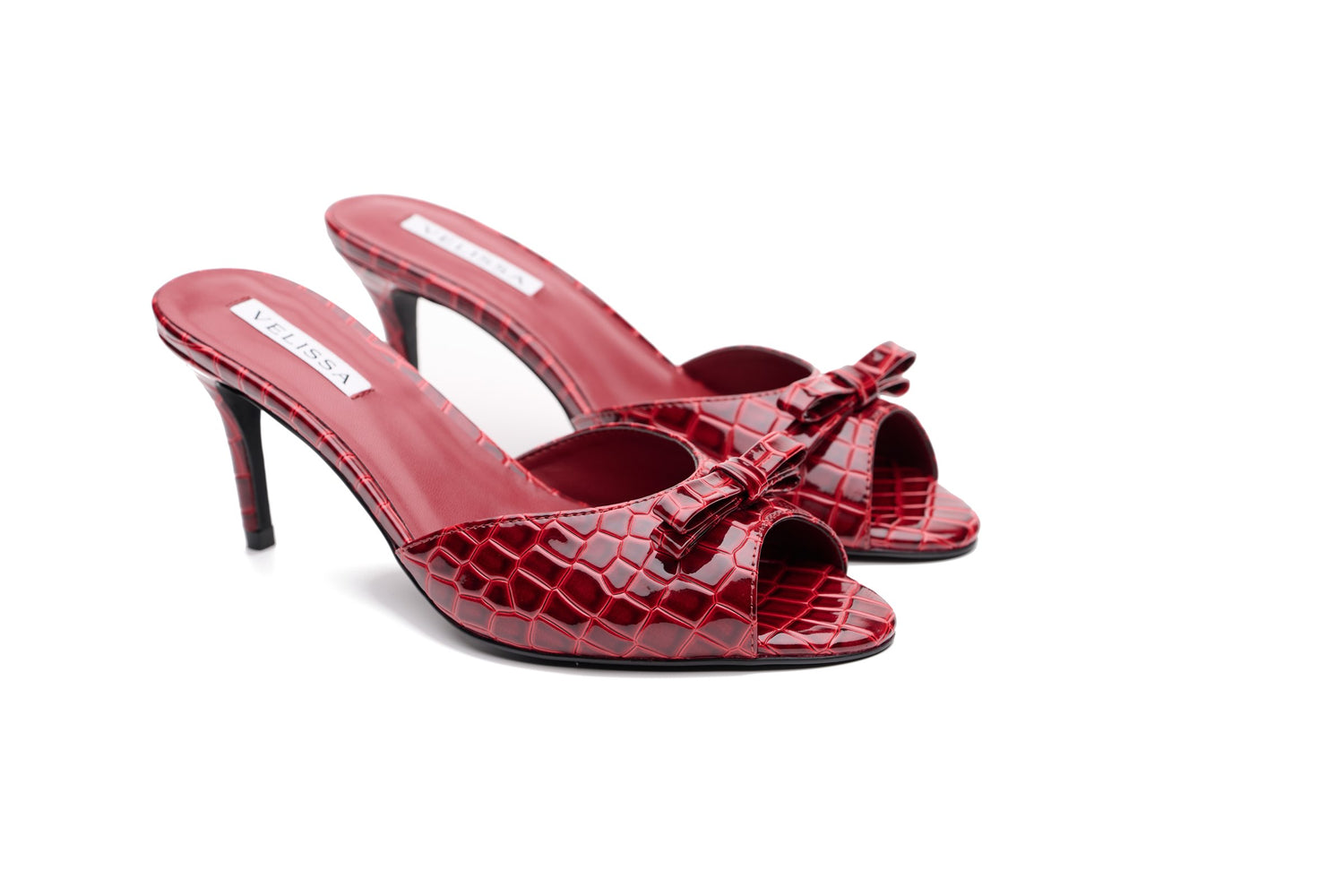 Velissa Lyra Mule Mule in Burgundy croco-embossed leather, designed in Dubai